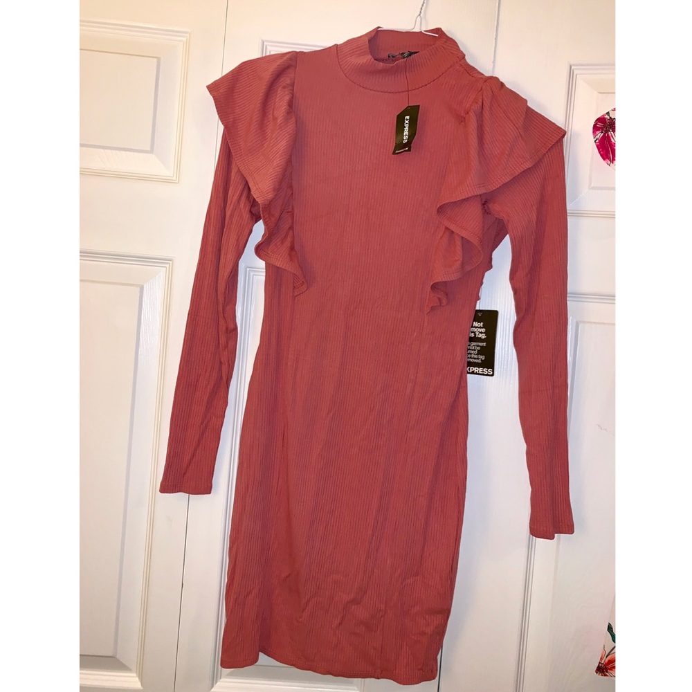 Express Ruffle Front Ribbed Sheath Dress - Picture 2 of 2